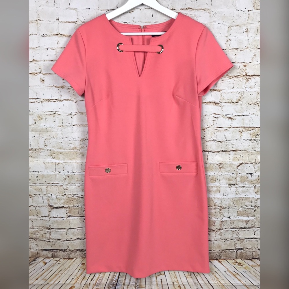 Tommy Hilfiger Scuba Crepe Grommet Top Dress Pink